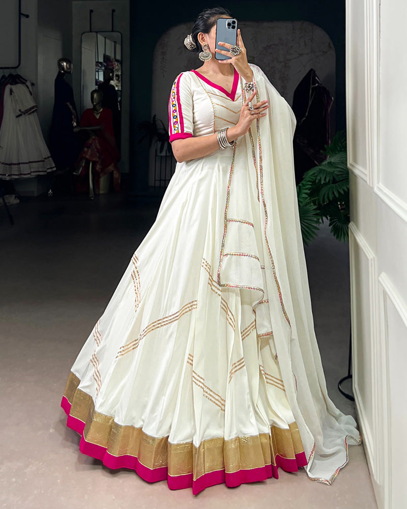 White pure rayon embossed design Gota Patti lace work lehenga choli