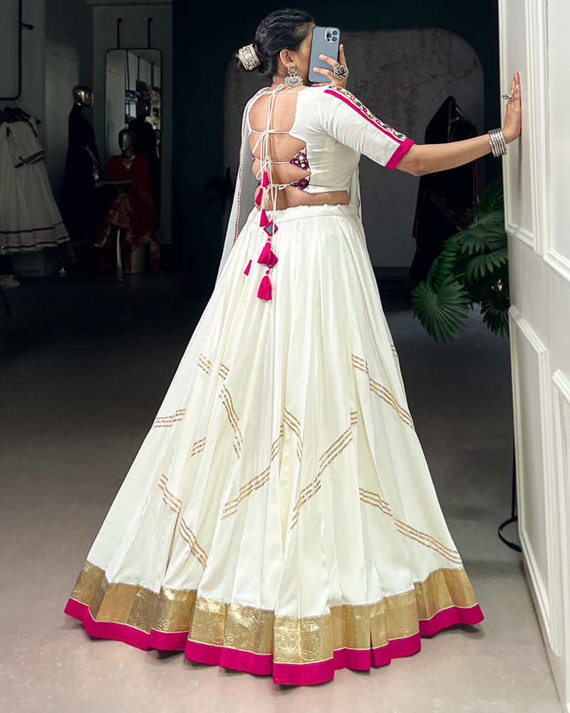 White pure rayon embossed design Gota Patti lace work lehenga choli
