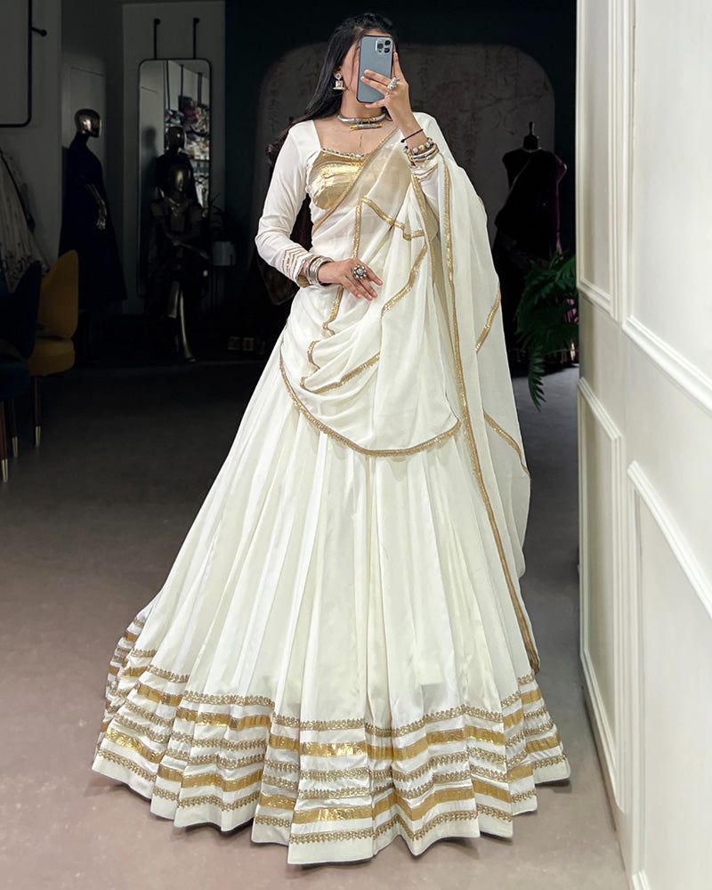 White pure rayon lace work mirror embroidered lehenga choli