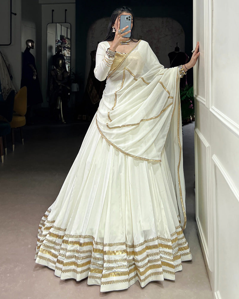 White pure rayon lace work mirror embroidered lehenga choli