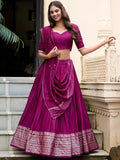 Wine color pure Chanderi plain zari weaving lehenga choli