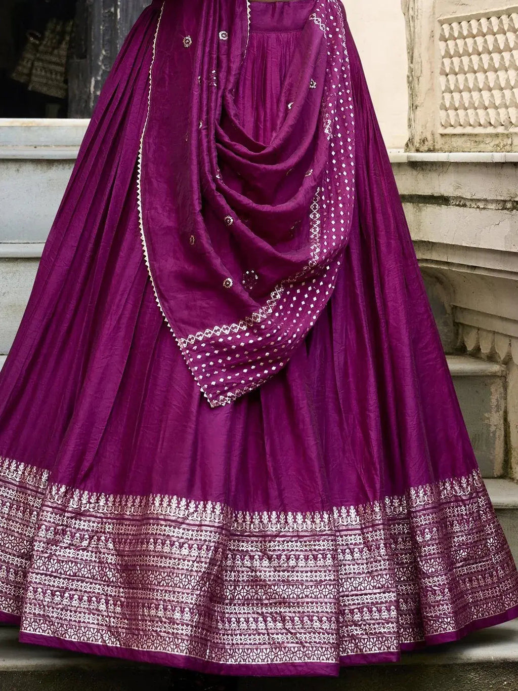 Wine color pure Chanderi plain zari weaving lehenga choli