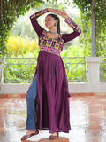 Wine pure rayon nayra cut kurti with kutchi gamthi work
