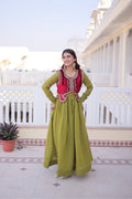 Yamini pista green Mal Chanderi gown with embroidered work koti jacket