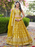 Yellow Dola silk jacquard embroidered lehenga choli with dupatta