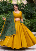Yellow pure cotton lehenga choli with coin lace border and purse