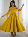 Yellow silk Anarkali suit with mirror lace work and dupatta