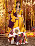 Yellow viscose cotton thread embroidery Navratri lehenga choli